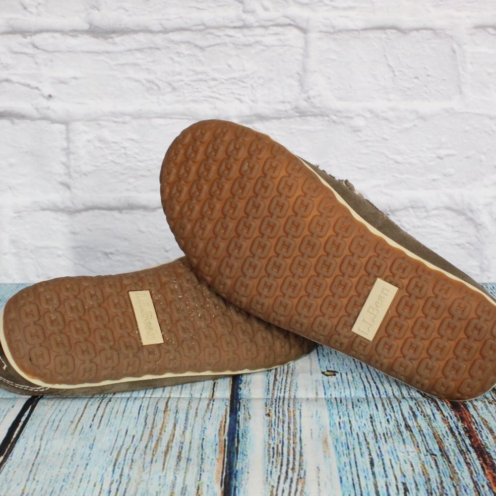 LL Bean Dark Cement Moccasin Mountain Suede Slippers Size 8 M - Picture 10 of 10